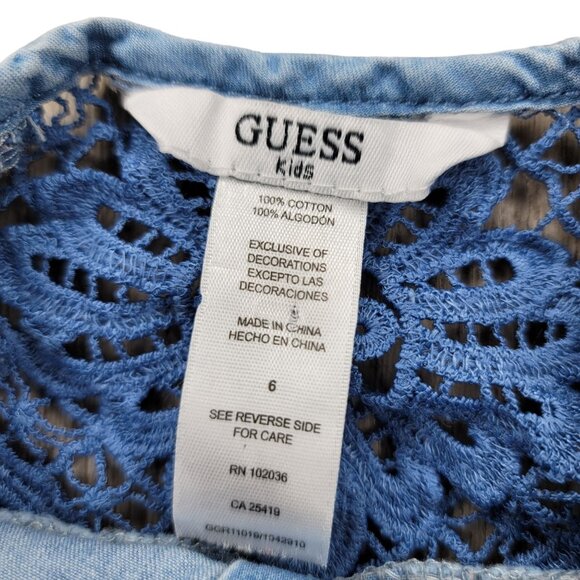 GUESS kids Embroidered Lace Back Chambray Elastic Waist Short Romper Size 6 kids - Picture 4 of 6